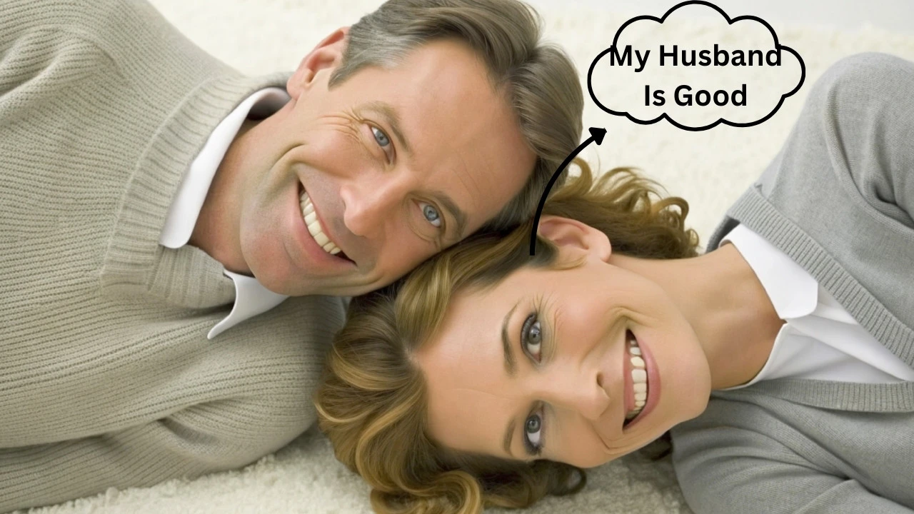 Couple laying down and woman think about her husband that my good husband